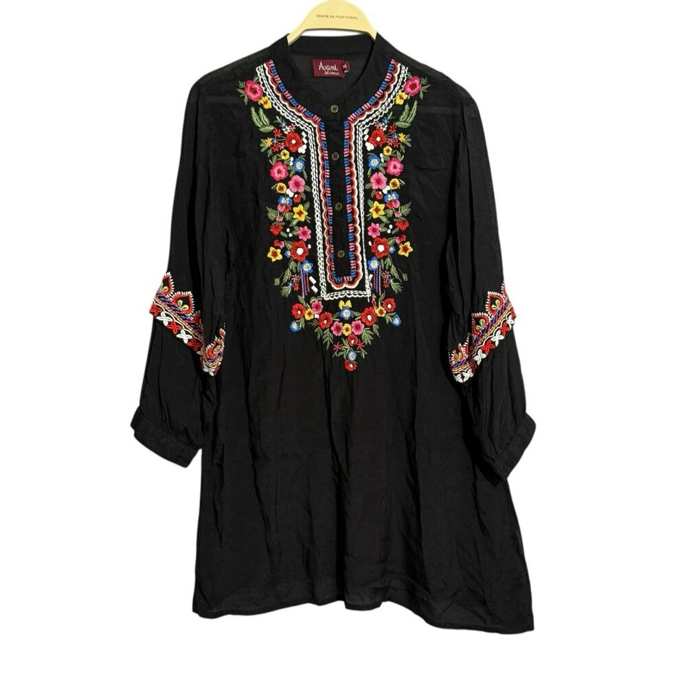 Avani Blouse Tunic Women Size M Embroidery Boho Retro Flower Floral Hippie Gypsy